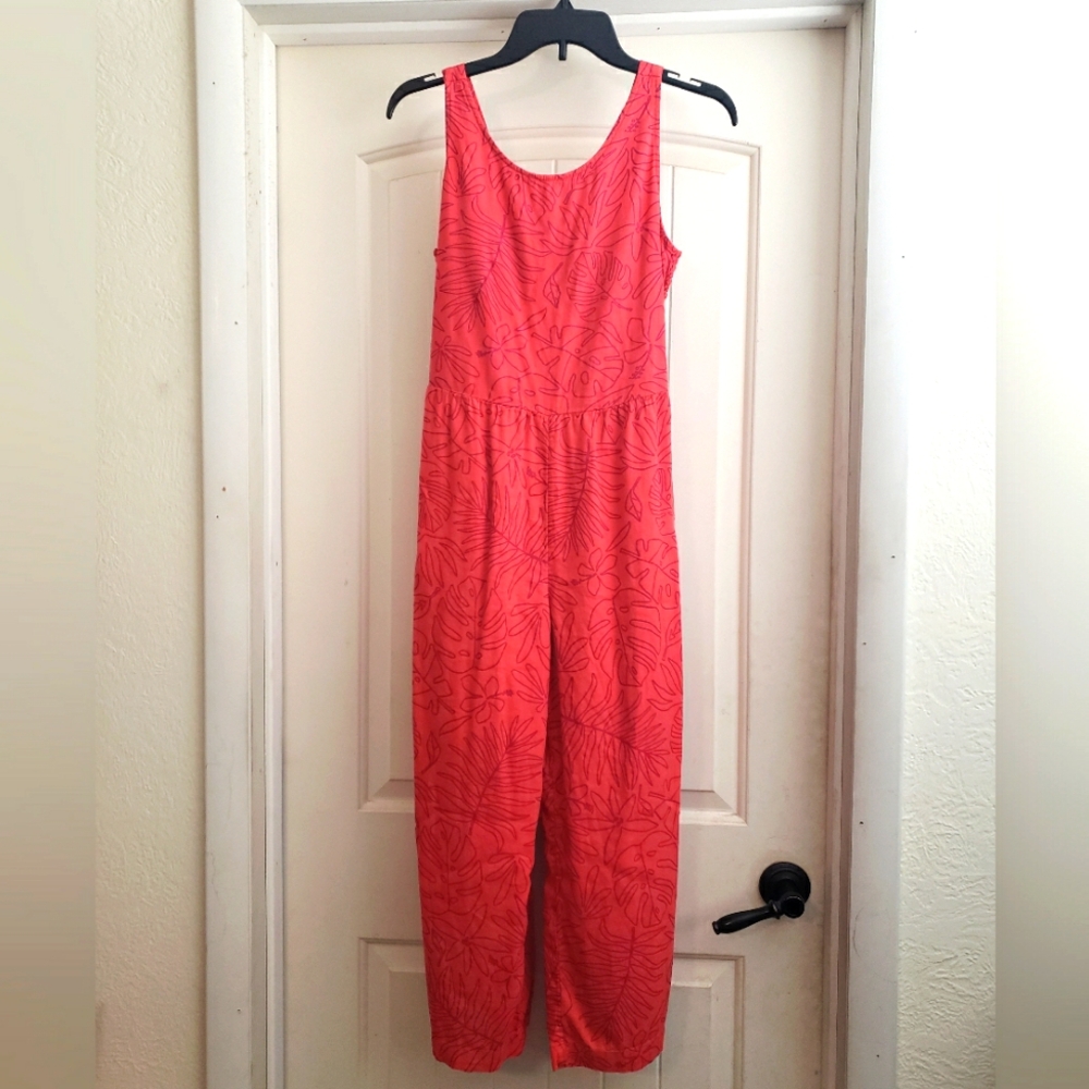 Cat & Jack Coral Red Tropical Floral Print Jumpsuit Size XL 14/16